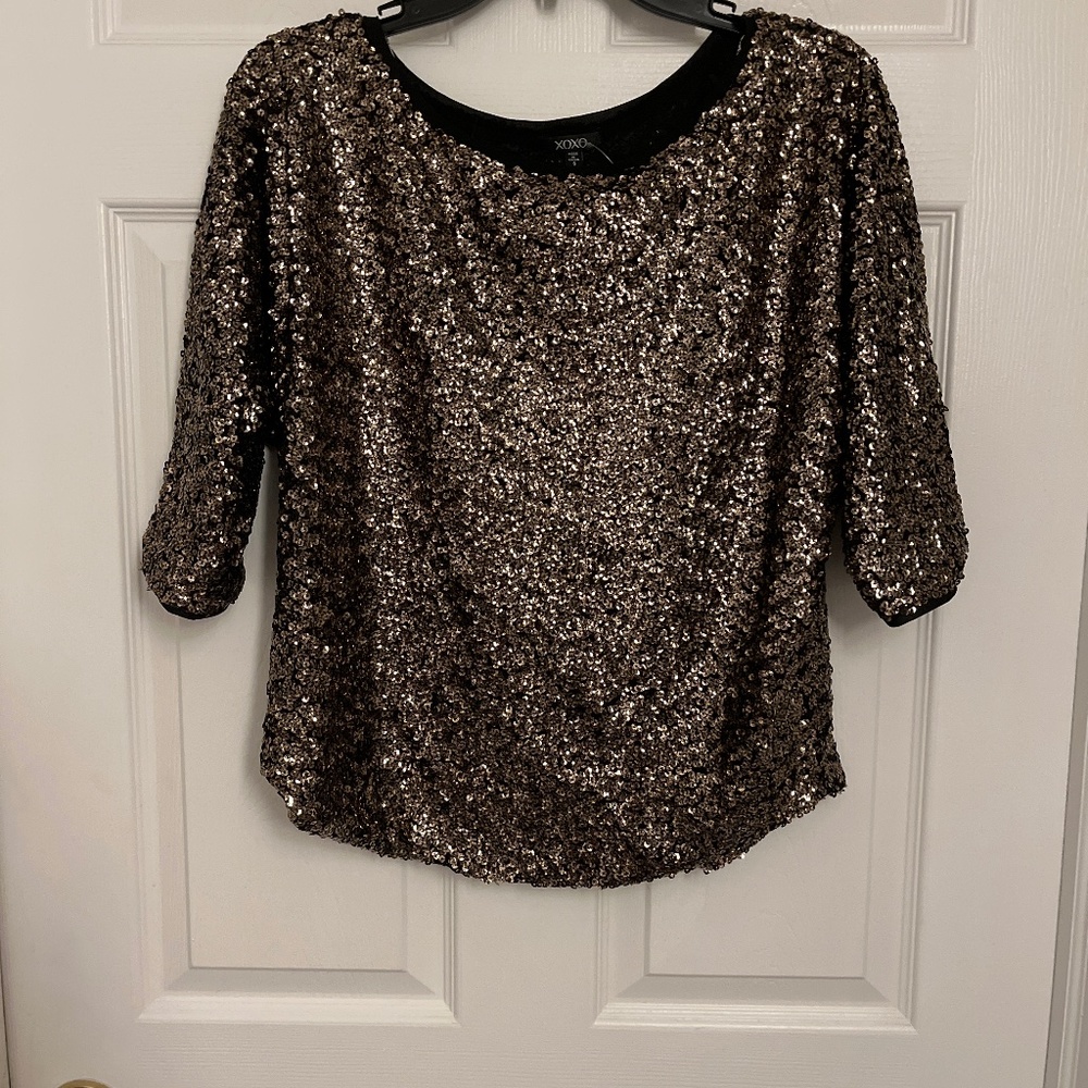 Ladies Gold XOXO Sequence Top Size S